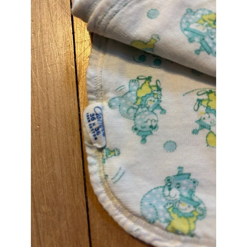 Carter’s Vintage Circus Print Baby Blanket Green Yellow Clown Bear security